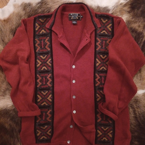 Vintage Other - Vintage 90s Native Knit Button Up Sweater Jacket